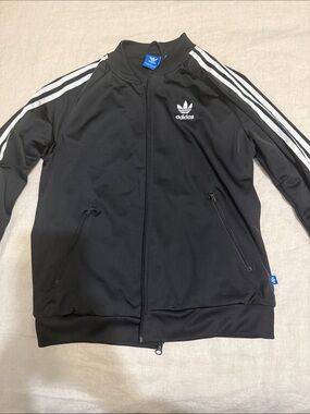 adidas Black Track Jacket with White Stripes